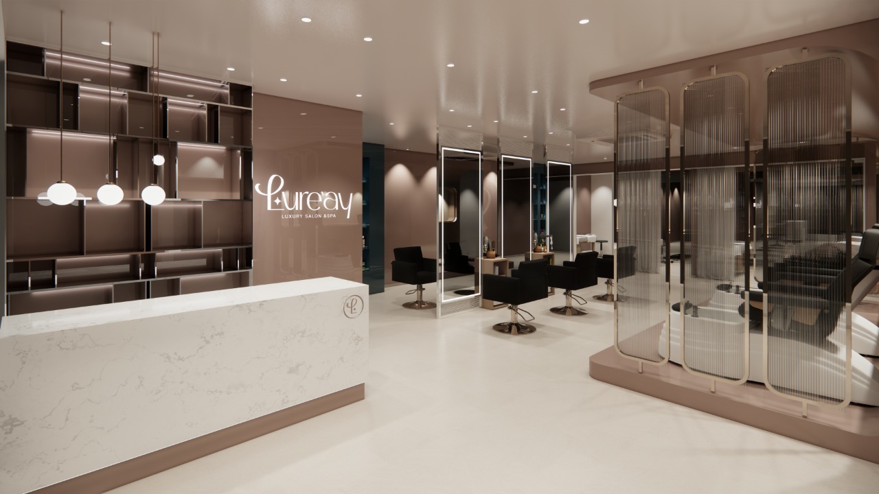 Reception lounge of Lure'ay Luxury Salon, Banjara Hills